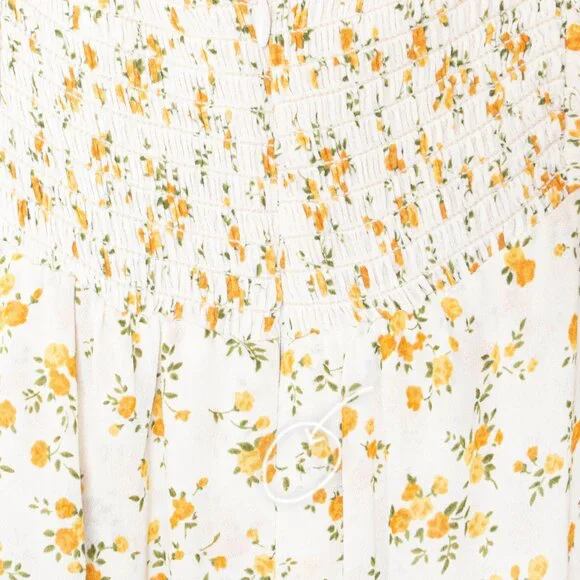 Reformation Avni Ruched Babydoll Mini Dress - White & Yellow Floral Print - XL - Picture 16 of 16